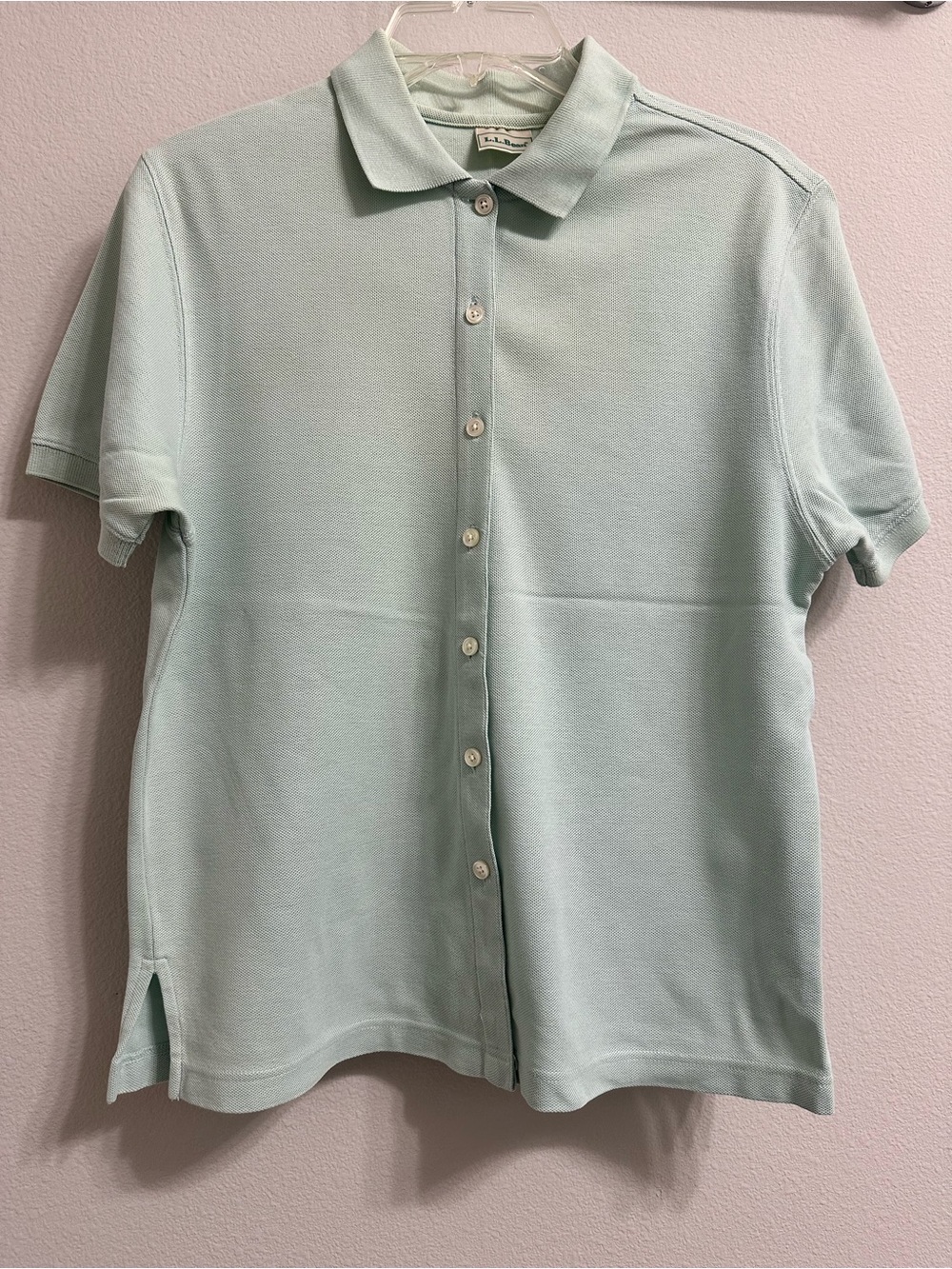 L.L. Bean Women’s Short-Sleeve Button Polo — Light Blue size S